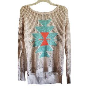 Ya Los Angeles Open Weave Aztez Southwestern Long Sleeve Sweater Medium